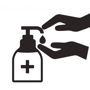 Disinfection. Hand hygiene. Sanitizer bottle, washing hands. Vector illustration